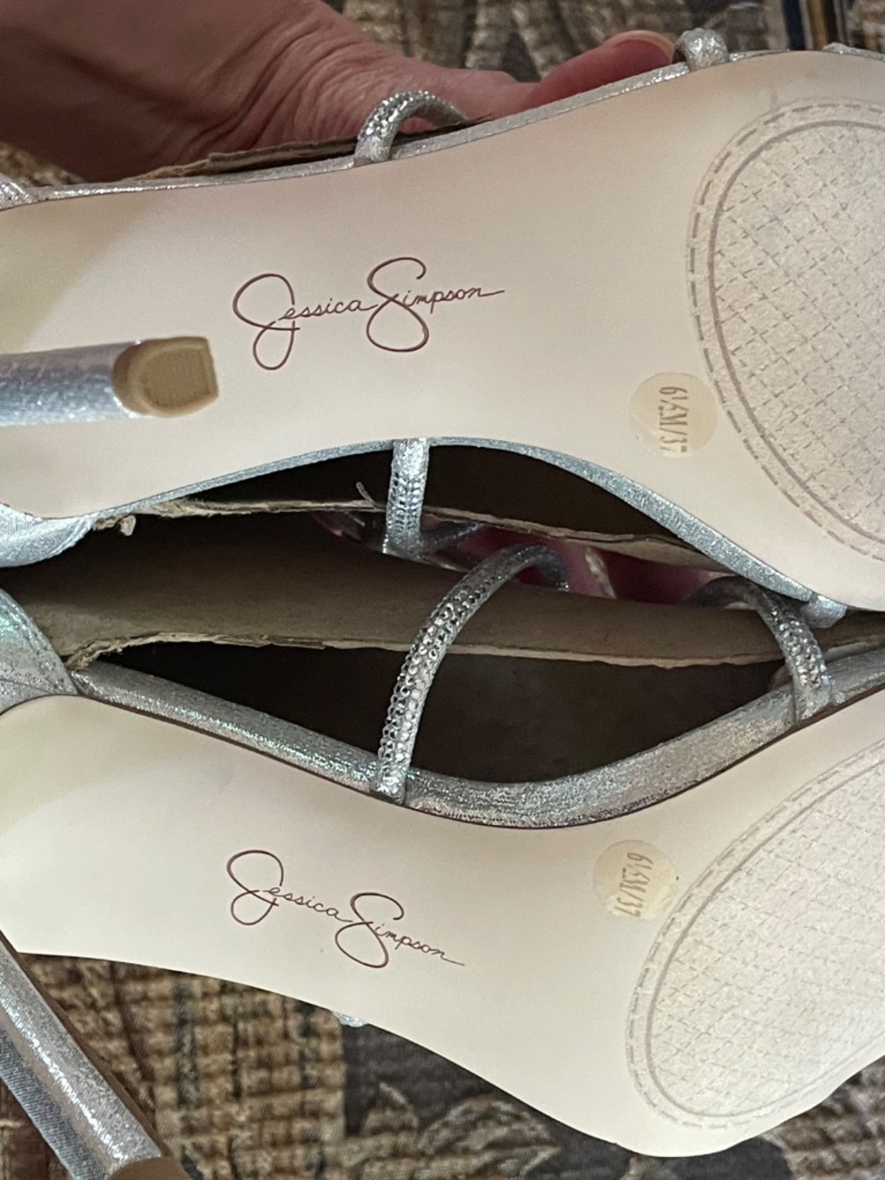 NWT Jessica Simpson Josy Rhinestone Strappy Stiletto Sandals Silver Size 6.5 - Picture 8 of 16